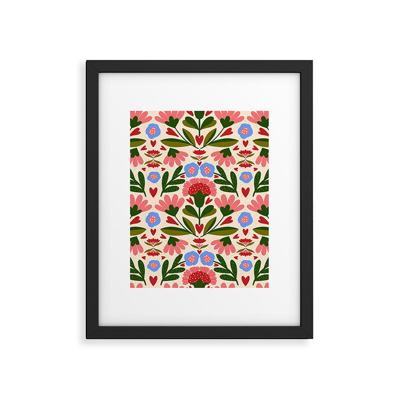 Pink, Green and Blue Folk Art Floral  Framed Art Print Gallery Image 6