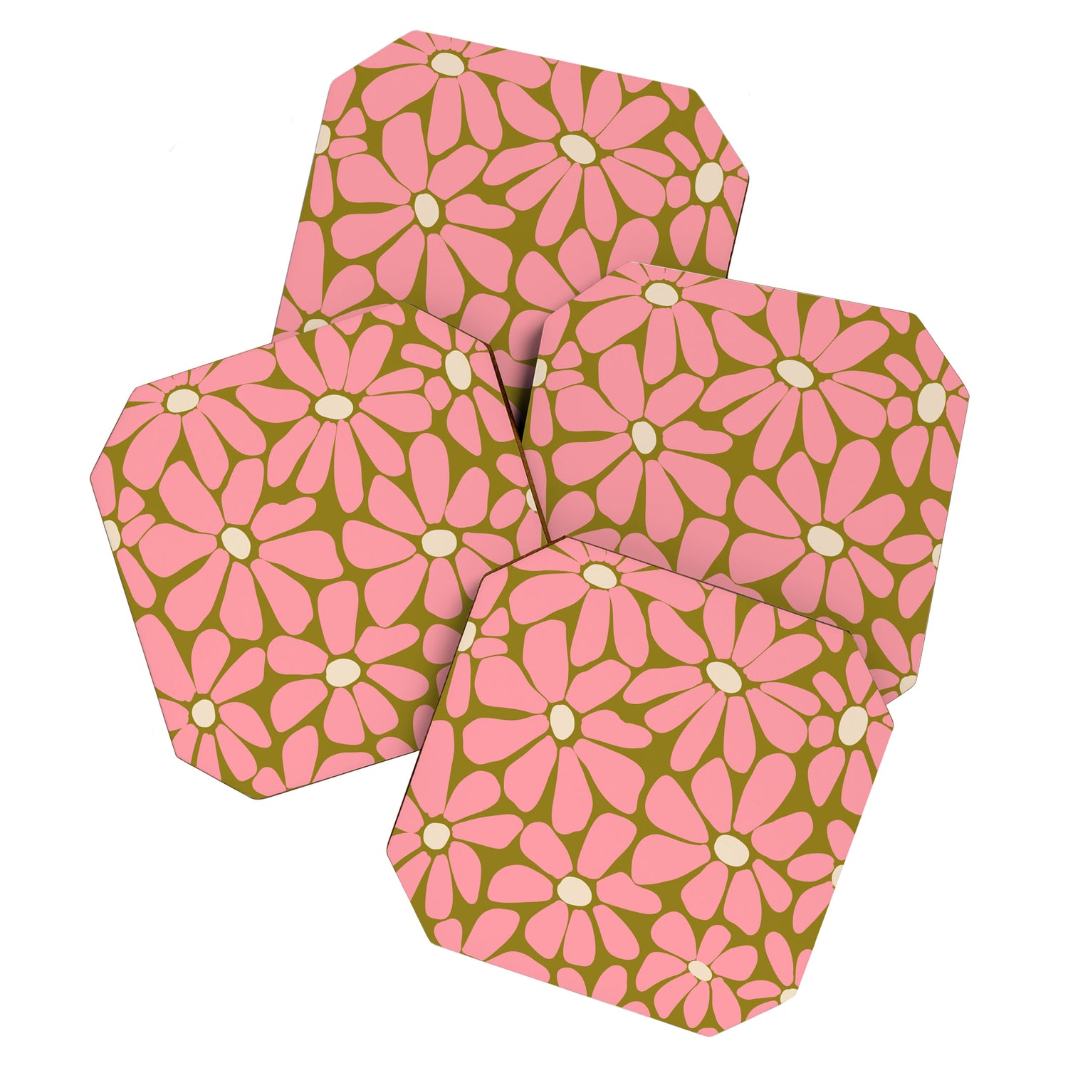 Pink Retro Floral Art Print Coaster Gallery Image 1