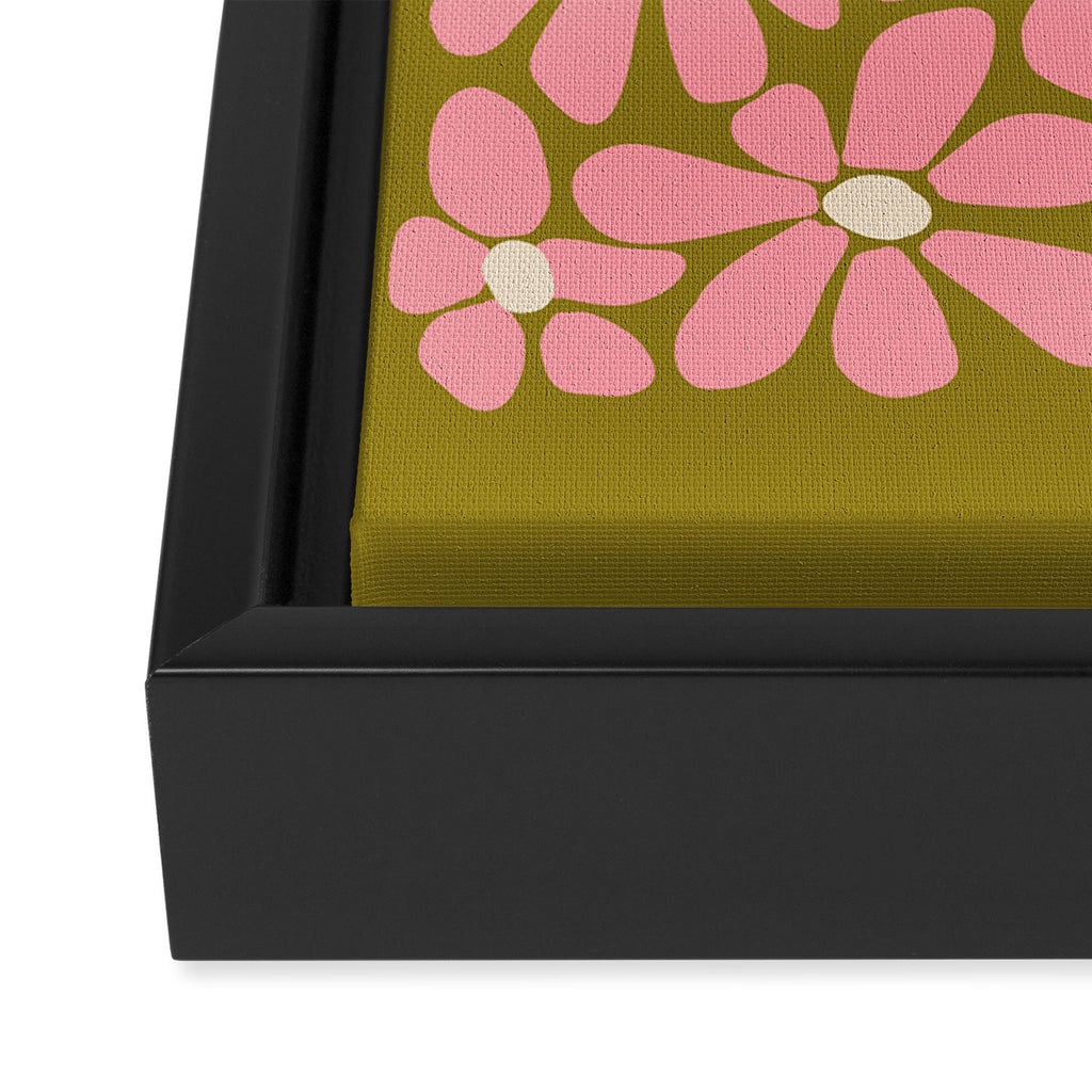 Pink Retro Floral Art Print Framed Canvas Print Gallery Image 3