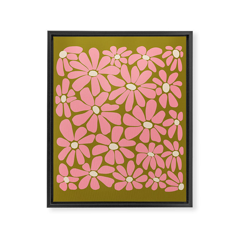 Pink Retro Floral Art Print Framed Canvas Print Gallery Image 6