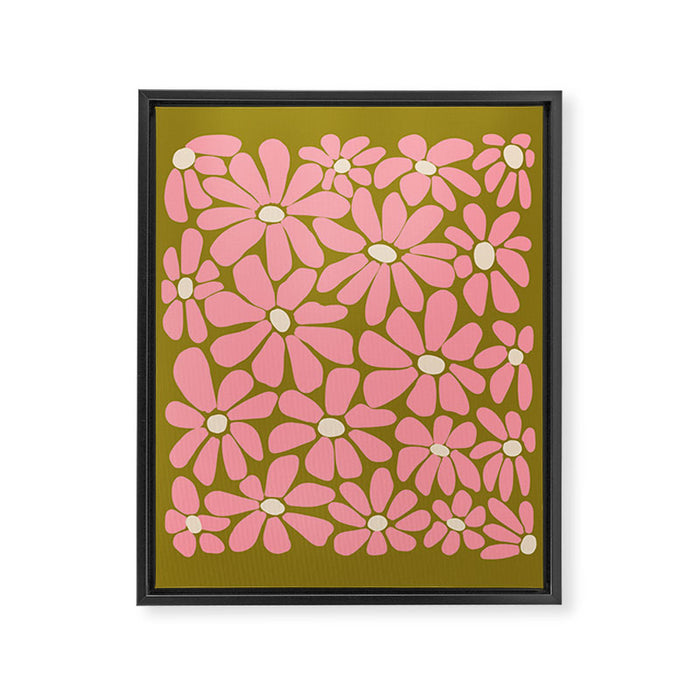 Pink Retro Floral Art Print Framed Canvas Print Gallery Image 1