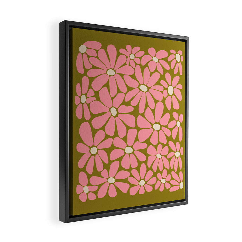 Pink Retro Floral Art Print Framed Canvas Print Gallery Image 2