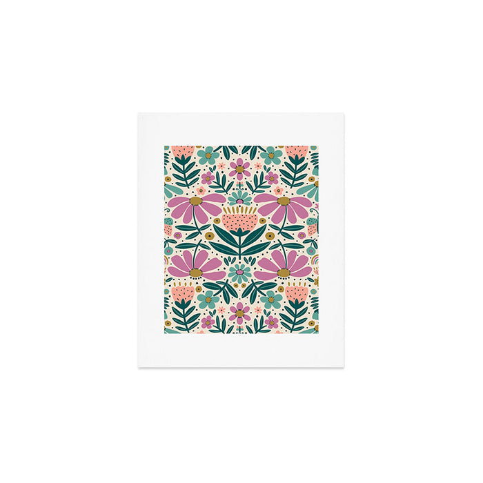 Pretty Floral - Lilac, Turquoise, Pink Art Print Gallery Image 1