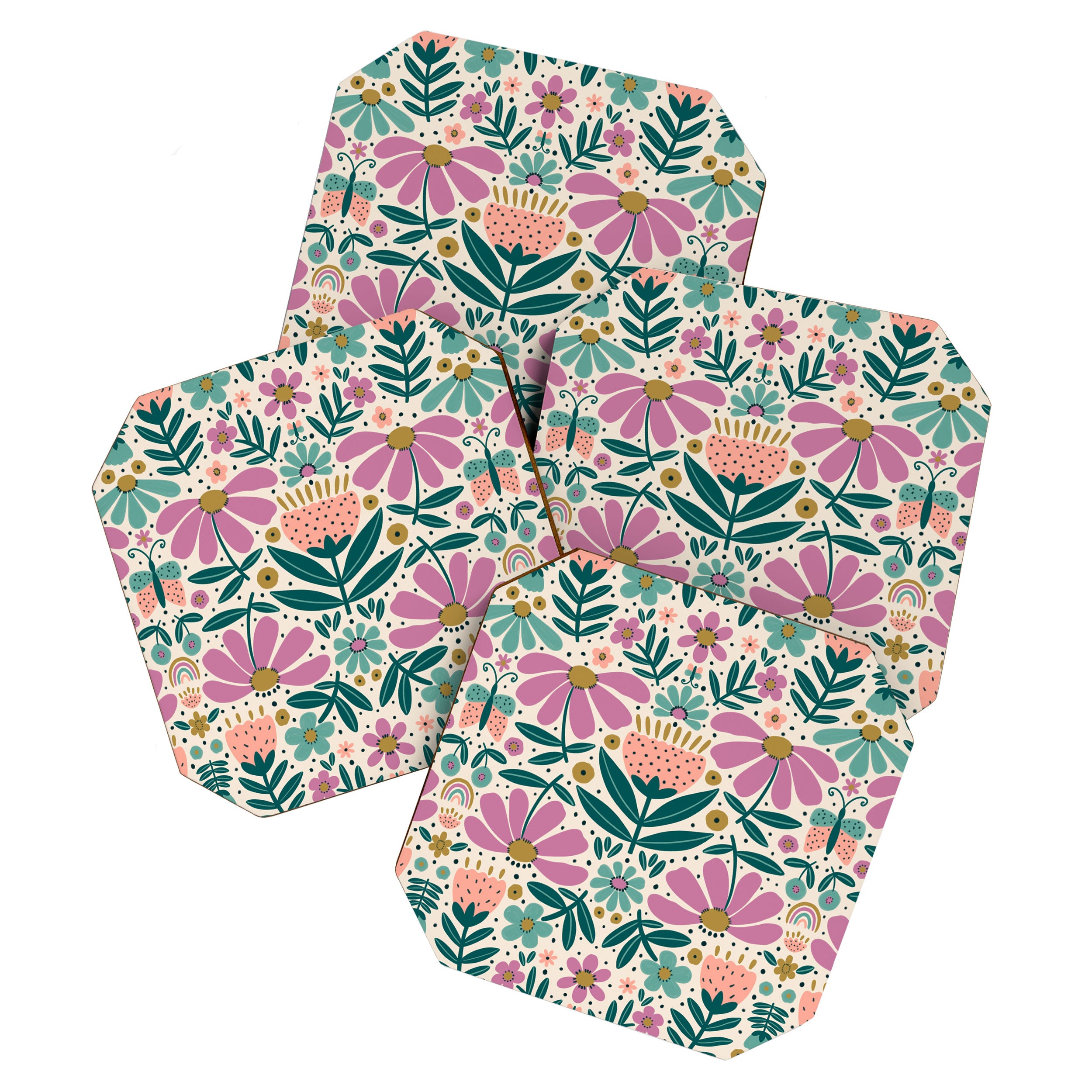 Pretty Floral - Lilac, Turquoise, Pink Coaster Gallery Image 1