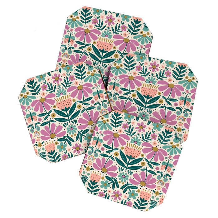 Pretty Floral - Lilac, Turquoise, Pink Coaster Gallery Image 1