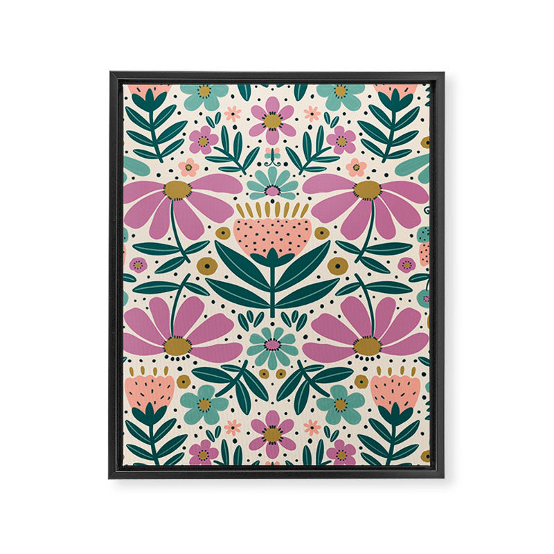 Pretty Floral - Lilac, Turquoise, Pink Framed Canvas Print Gallery Image 8