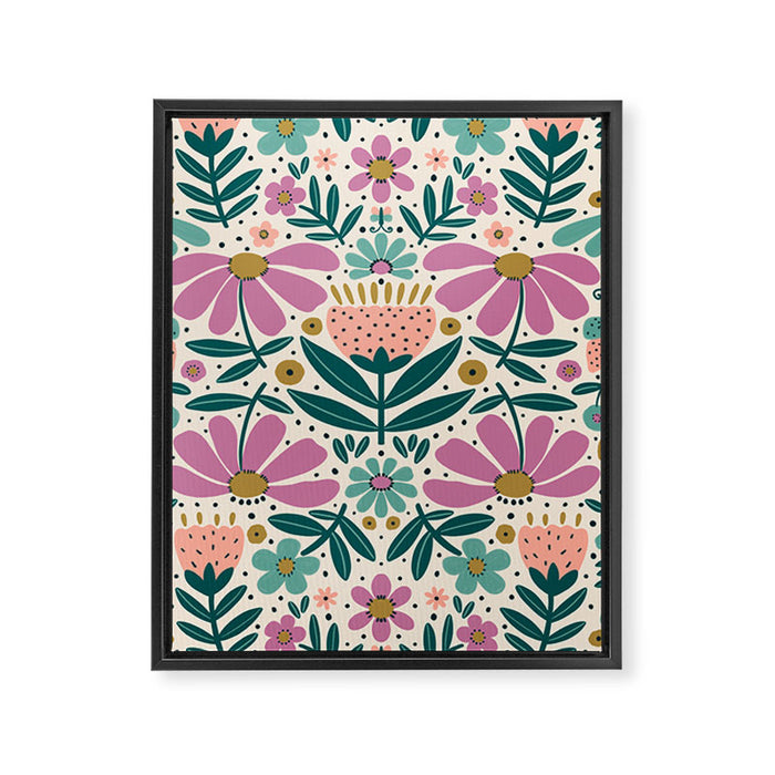 Pretty Floral - Lilac, Turquoise, Pink Framed Canvas Print Gallery Image 1