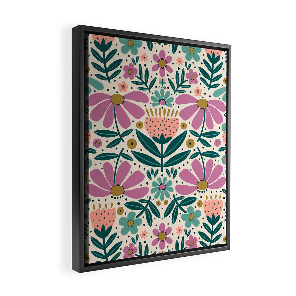 Pretty Floral - Lilac, Turquoise, Pink Framed Canvas Print Gallery Image 2