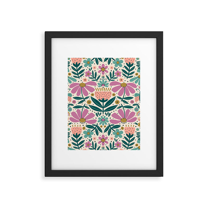 Pretty Floral - Lilac, Turquoise, Pink Framed Art Print Gallery Image 6