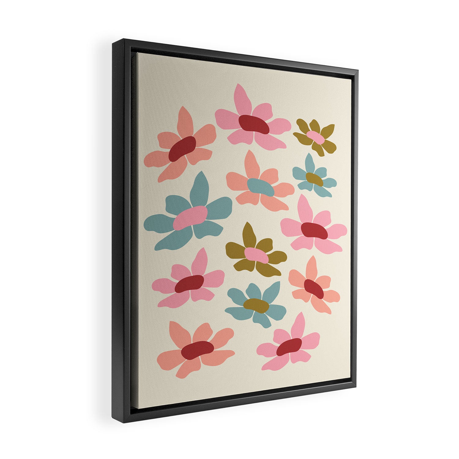 Retro Colorful Daisies  Framed Canvas Print Gallery Image 2