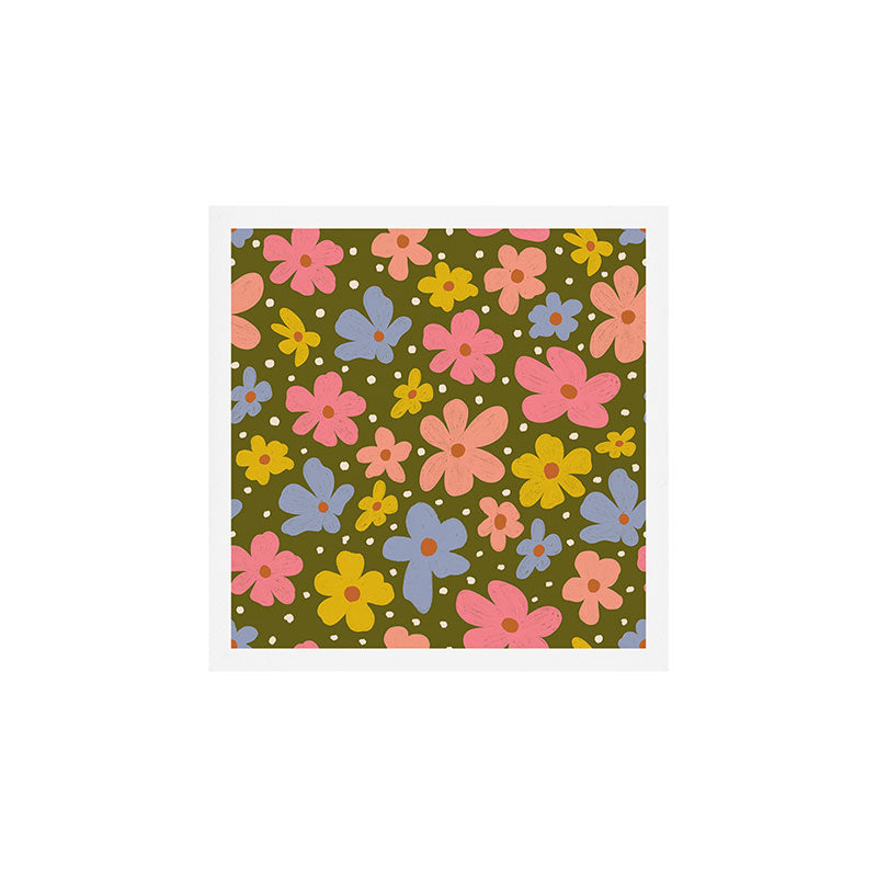 Retro Daisies - dark background  Art Print Gallery Image 1