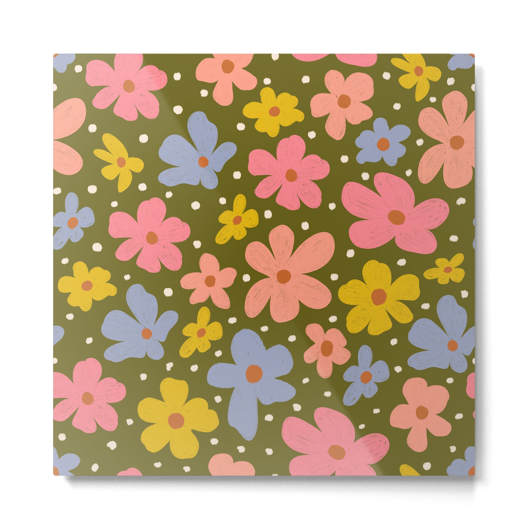 Retro Daisies - dark background  Metal Print Gallery Image 2