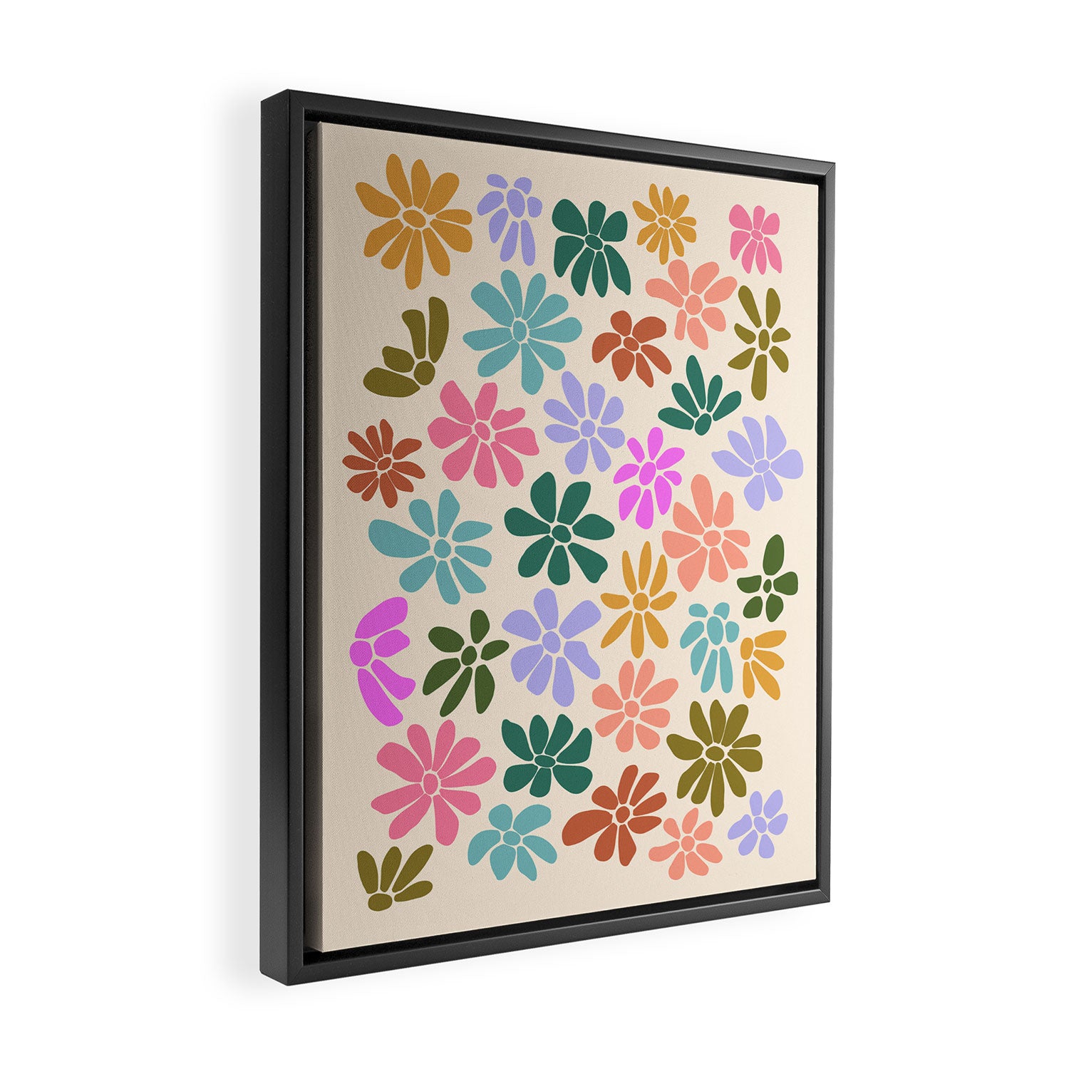 Retro Daisies - Rainbow Fun Framed Canvas Print Gallery Image 2
