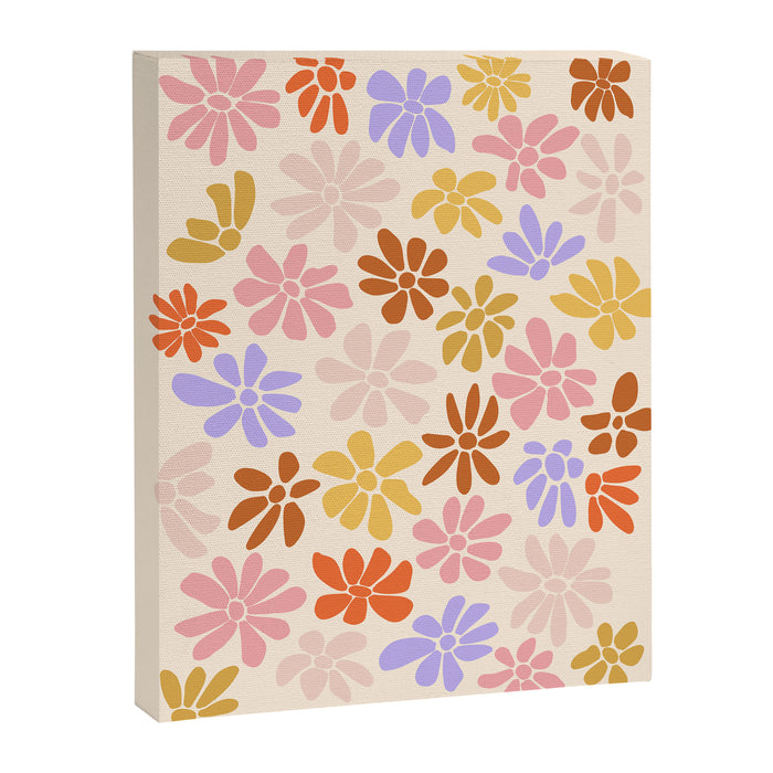 Retro Daisies - Rainbow Pastel Colors Canvas Print Gallery Image 1