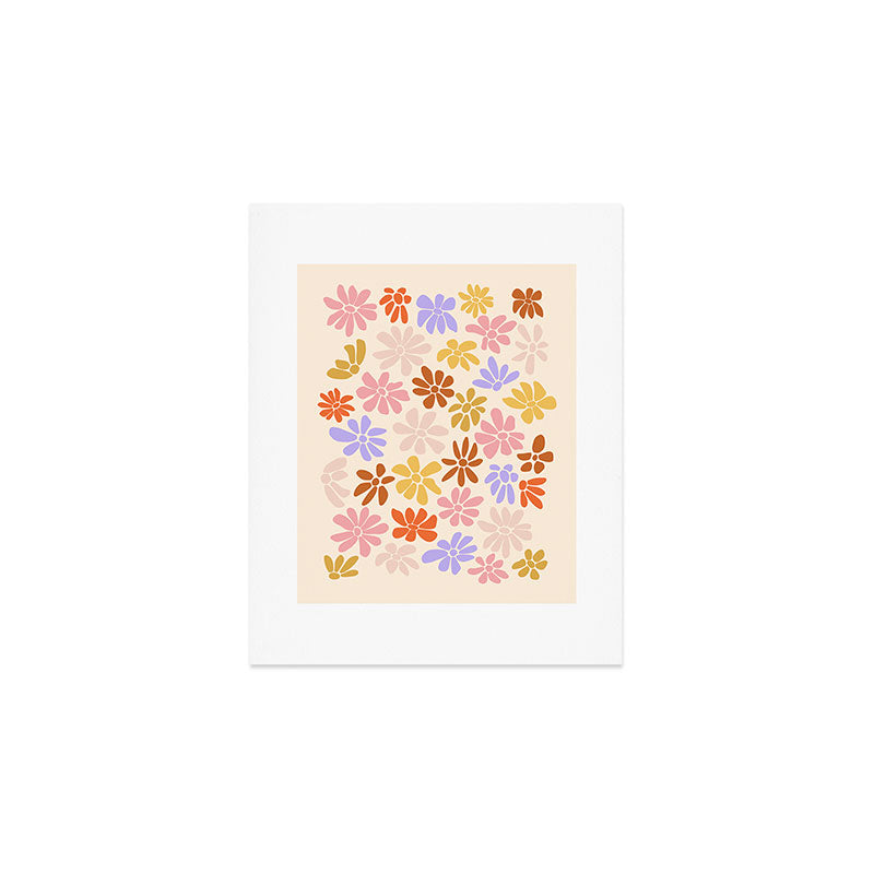 Retro Daisies - Rainbow Pastel Colors Art Print Gallery Image 1