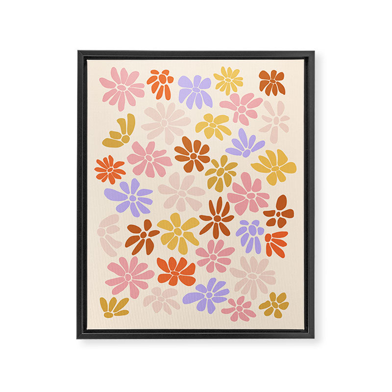 Retro Daisies - Rainbow Pastel Colors Framed Canvas Print Gallery Image 6
