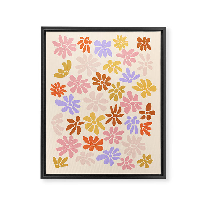Retro Daisies - Rainbow Pastel Colors Framed Canvas Print Gallery Image 1