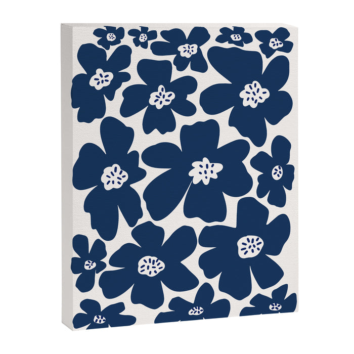 Retro Daisy - Blue Navy and white Canvas Print Gallery Image 1