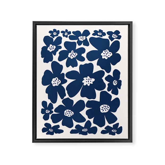Retro Daisy - Blue Navy and white Framed Canvas Print Gallery Image 1