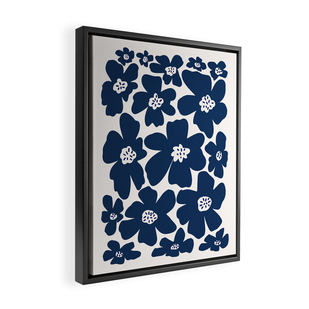 Retro Daisy - Blue Navy and white Framed Canvas Print Gallery Image 2