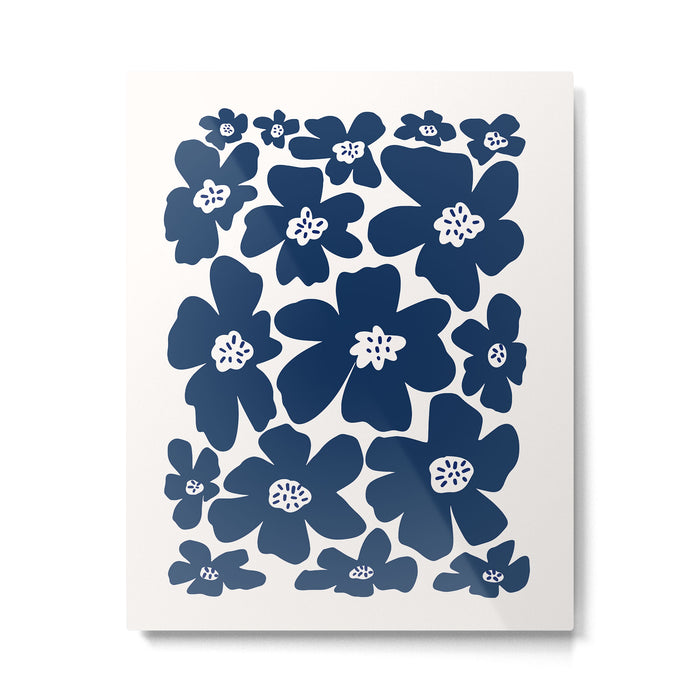 Retro Daisy - Blue Navy and white Metal Print Gallery Image 1