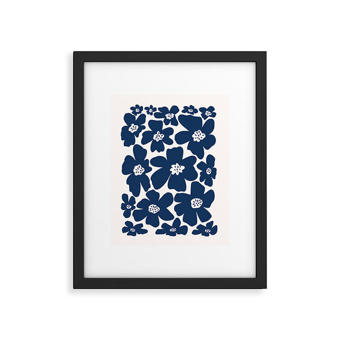 Retro Daisy - Blue Navy and white Framed Art Print Gallery Image 1
