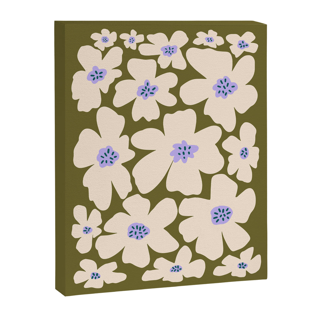 Retro Daisy - cream, purple and dark olive  Canvas Print Gallery Image 6