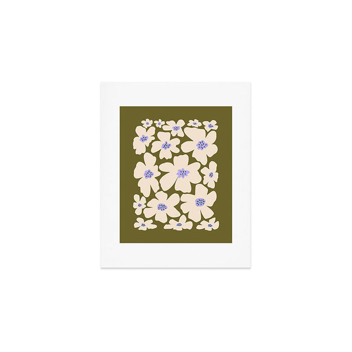 Retro Daisy - cream, purple and dark olive  Art Print Gallery Image 1