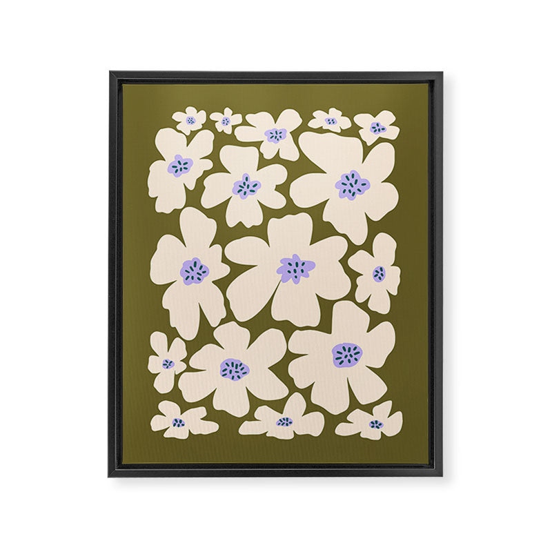Retro Daisy - cream, purple and dark olive  Framed Canvas Print Gallery Image 6