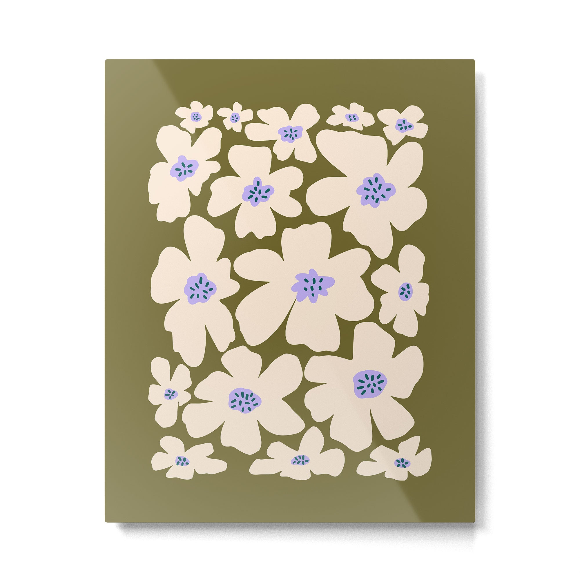 Retro Daisy - cream, purple and dark olive  Metal Print Gallery Image 4