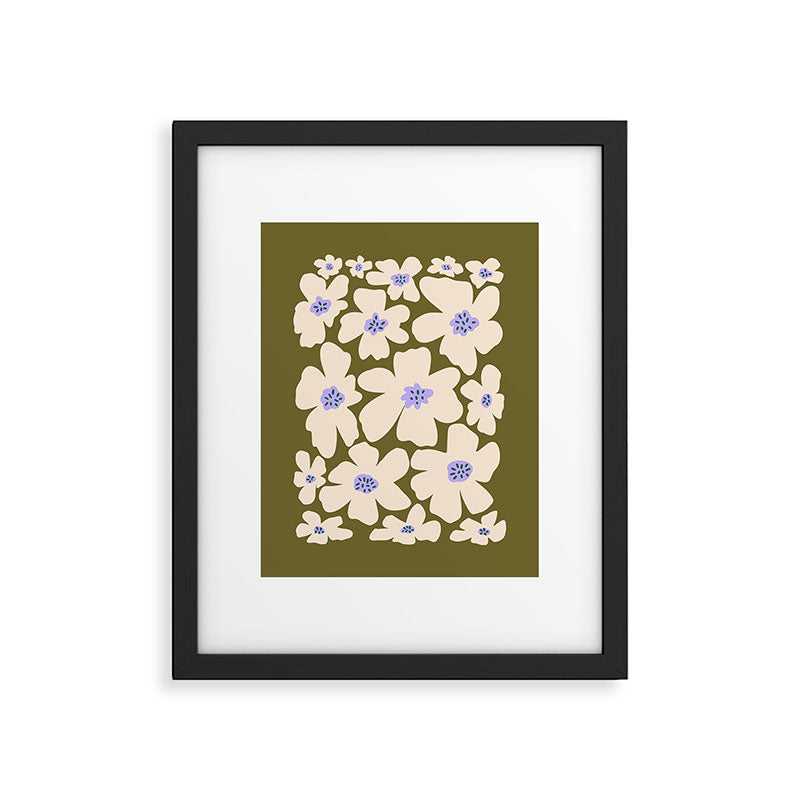 Retro Daisy - cream, purple and dark olive  Framed Art Print Gallery Image 5