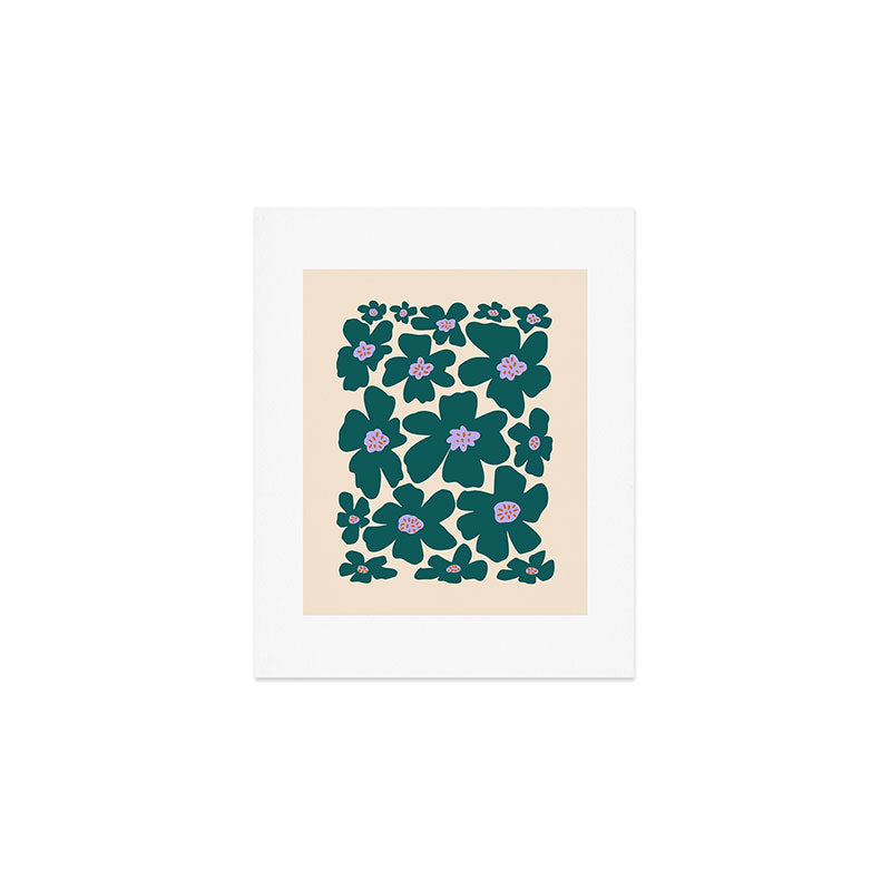 Retro Daisy - Green, purple and pink  Art Print Gallery Image 1