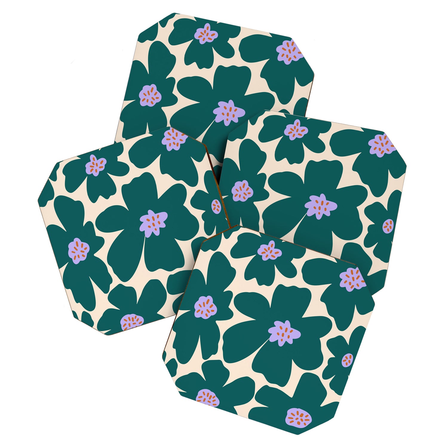 Retro Daisy - Green, purple and pink  Coaster Gallery Image 1