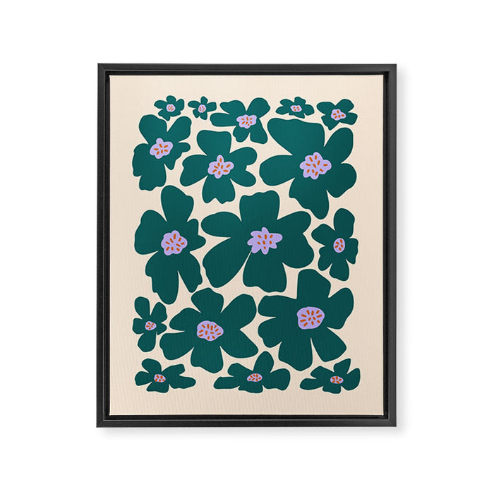 Retro Daisy - Green, purple and pink  Framed Canvas Print Gallery Image 1