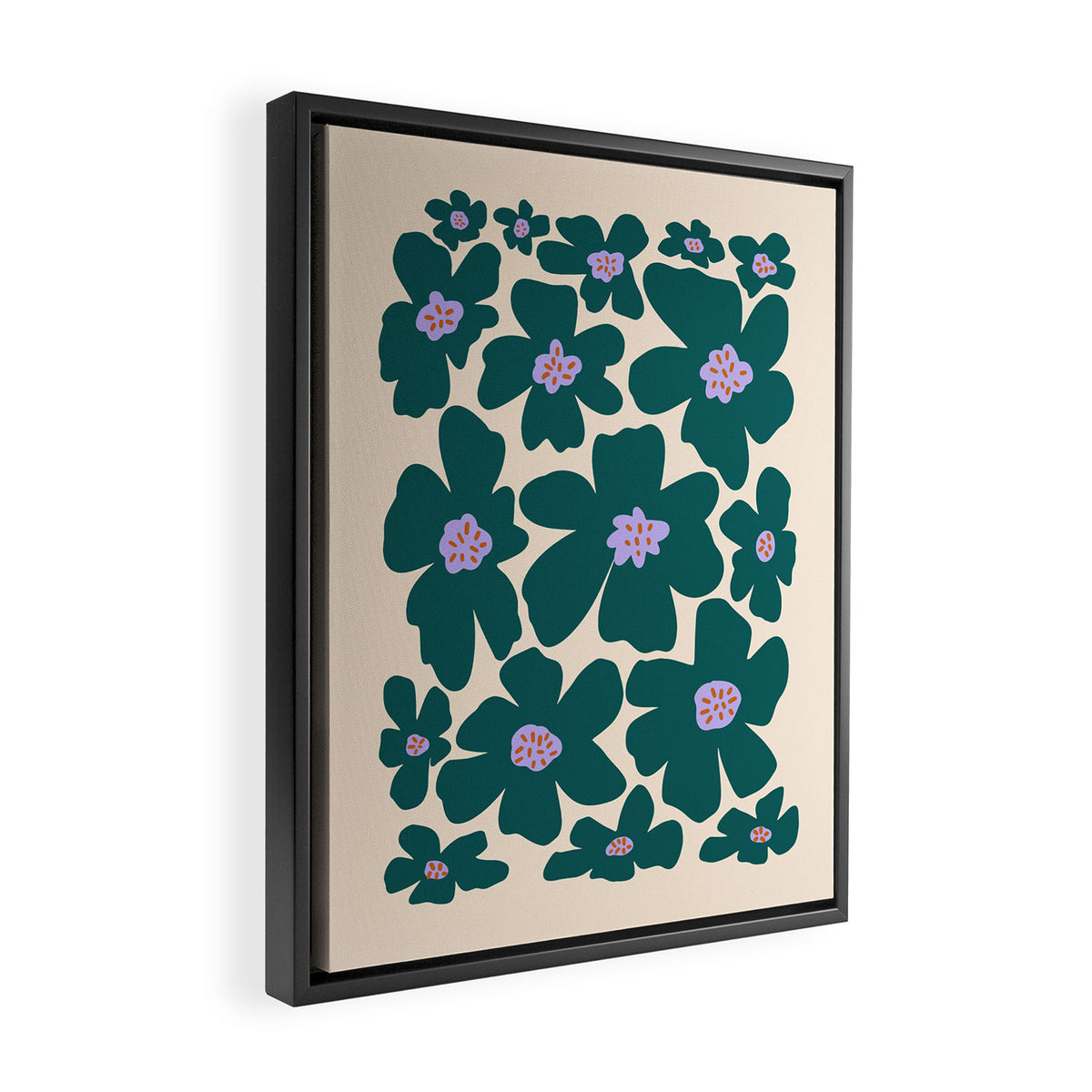 Retro Daisy - Green, purple and pink  Framed Canvas Print Gallery Image 2