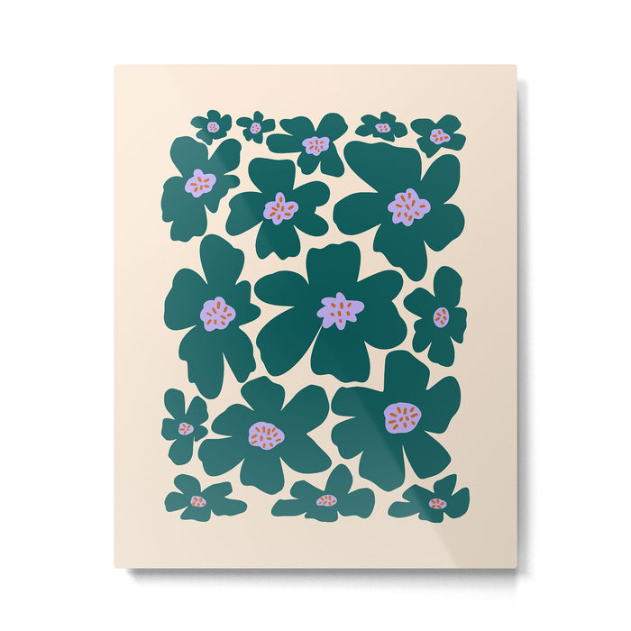Retro Daisy - Green, purple and pink  Metal Print Gallery Image 1