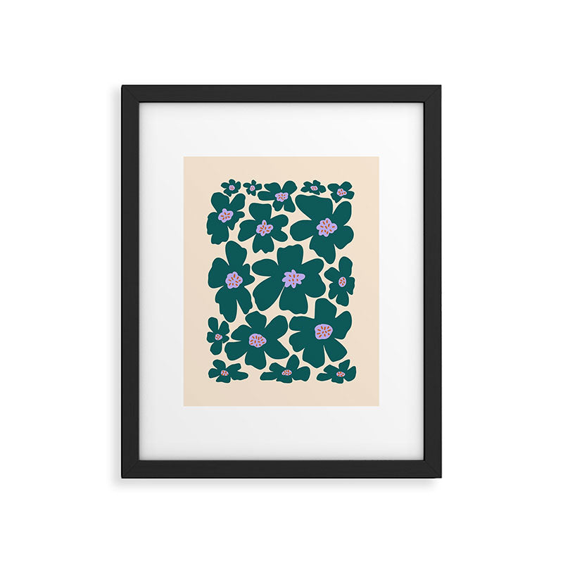 Retro Daisy - Green, purple and pink  Framed Art Print Gallery Image 5