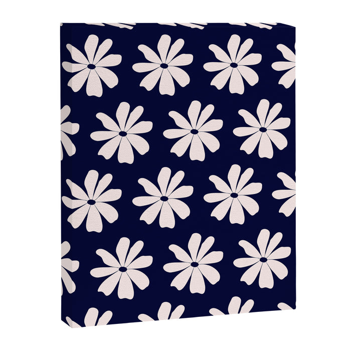 Retro Daisy  Pattern - White and Navy  Canvas Print Gallery Image 1