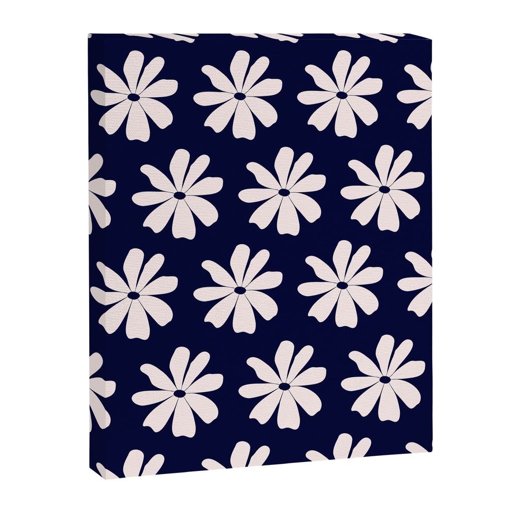 Retro Daisy  Pattern - White and Navy  Canvas Print Gallery Image 8