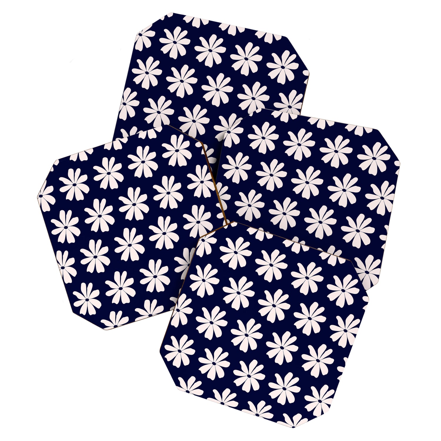 Retro Daisy  Pattern - White and Navy  Coaster Gallery Image 1