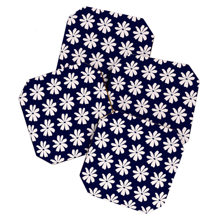 Retro Daisy  Pattern - White and Navy  Coaster Gallery Image 1