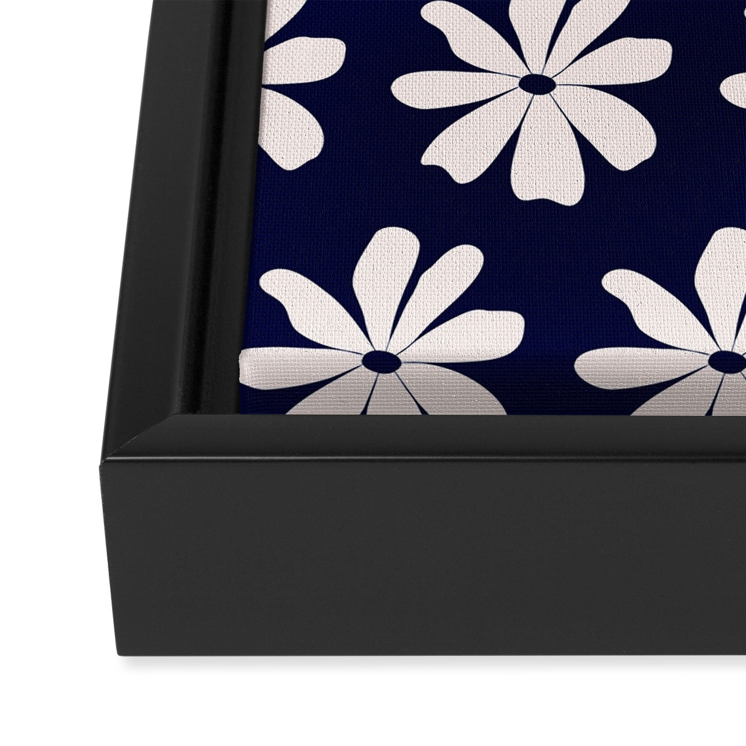 Retro Daisy  Pattern - White and Navy  Framed Canvas Print Gallery Image 3