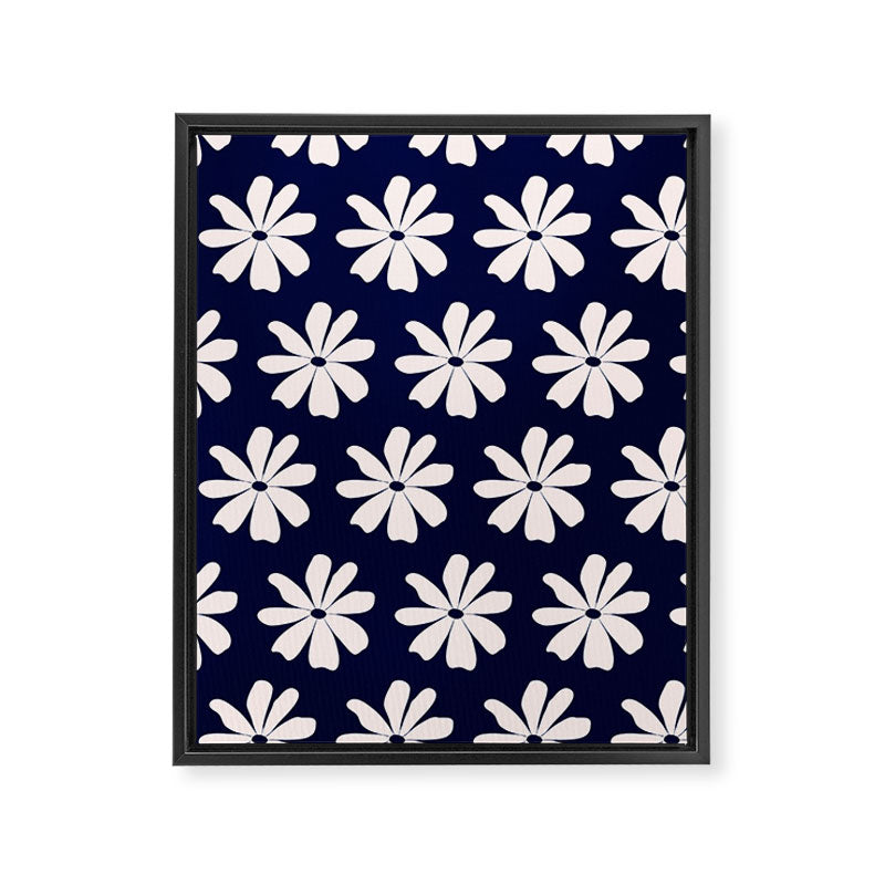 Retro Daisy  Pattern - White and Navy  Framed Canvas Print Gallery Image 8
