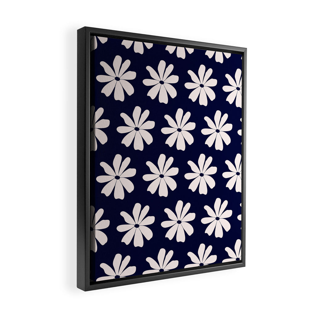 Retro Daisy  Pattern - White and Navy  Framed Canvas Print Gallery Image 2