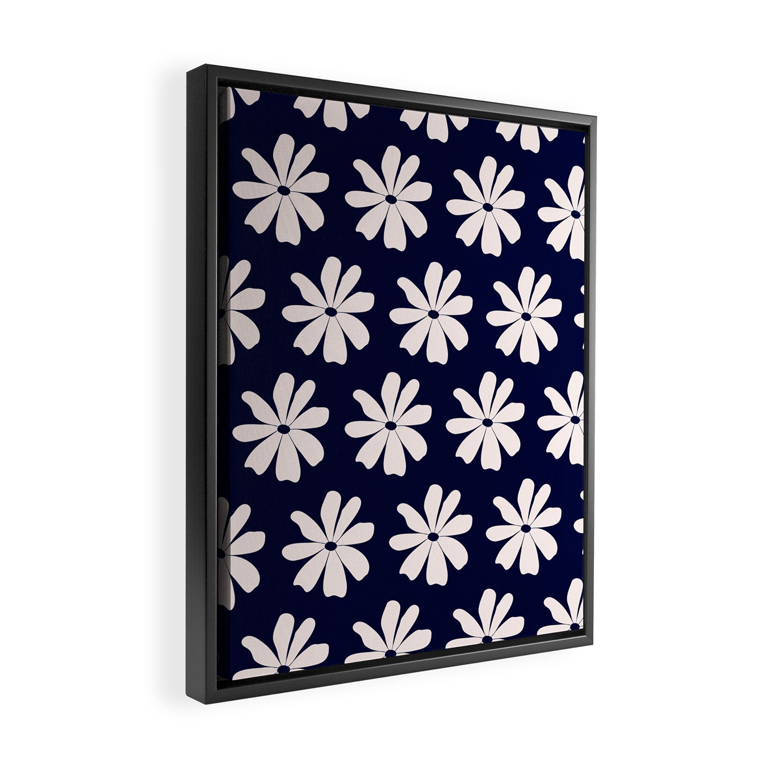 Retro Daisy  Pattern - White and Navy  Framed Canvas Print Gallery Image 2