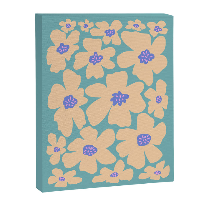 Retro Daisy - Turquoise, Very Peri, Pink, cream Canvas Print Gallery Image 1