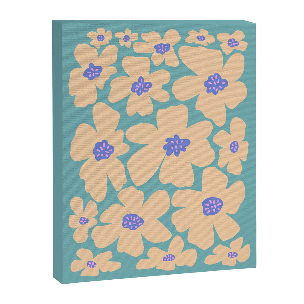 Retro Daisy - Turquoise, Very Peri, Pink, cream Canvas Print Gallery Image 6
