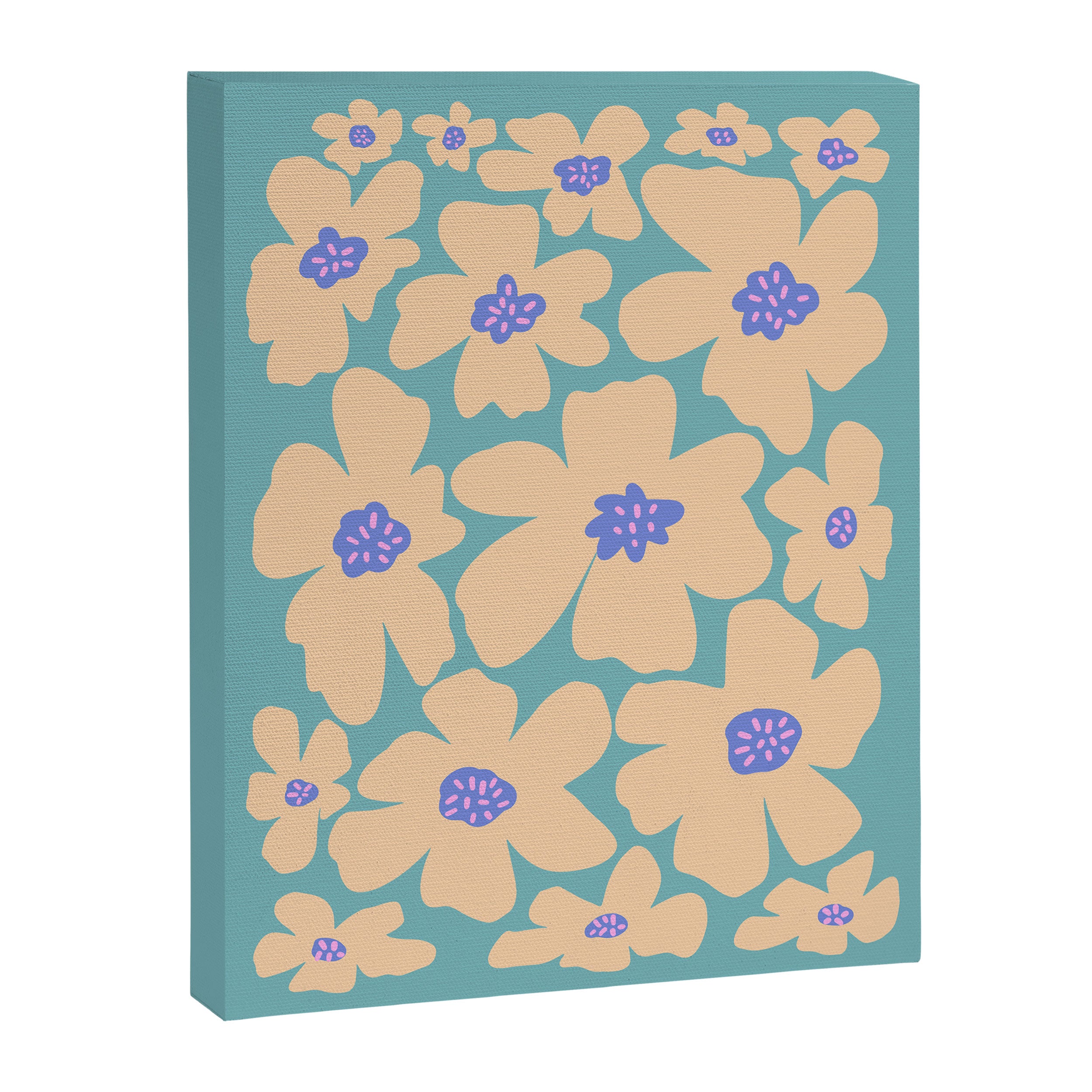 Retro Daisy - Turquoise, Very Peri, Pink, cream Canvas Print Gallery Image 6