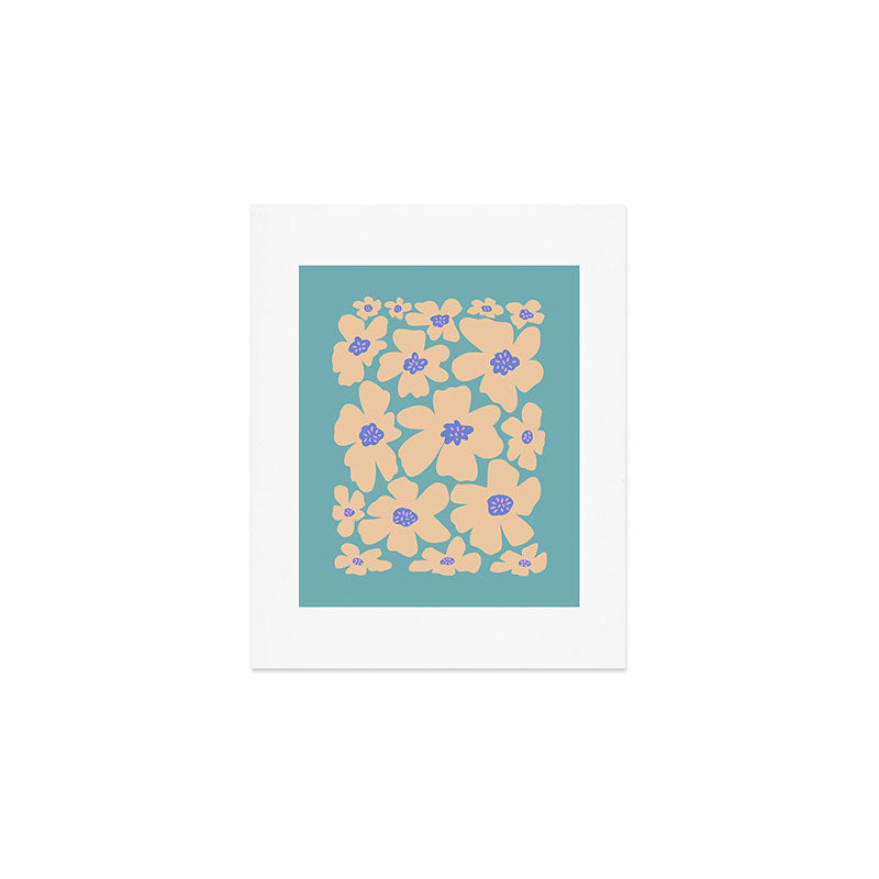 Retro Daisy - Turquoise, Very Peri, Pink, cream Art Print Gallery Image 1