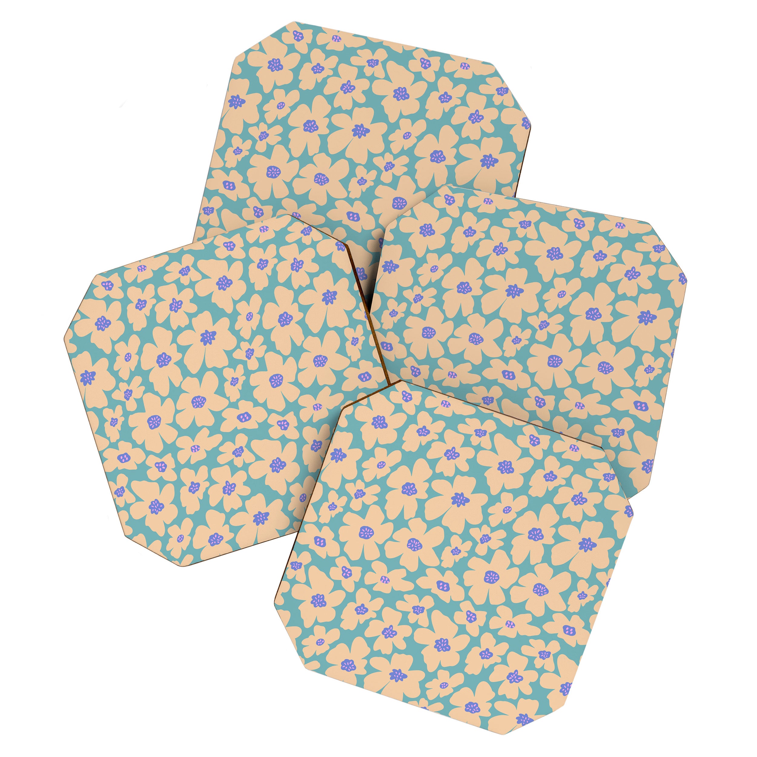 Retro Daisy - Turquoise, Very Peri, Pink, cream Coaster Gallery Image 1